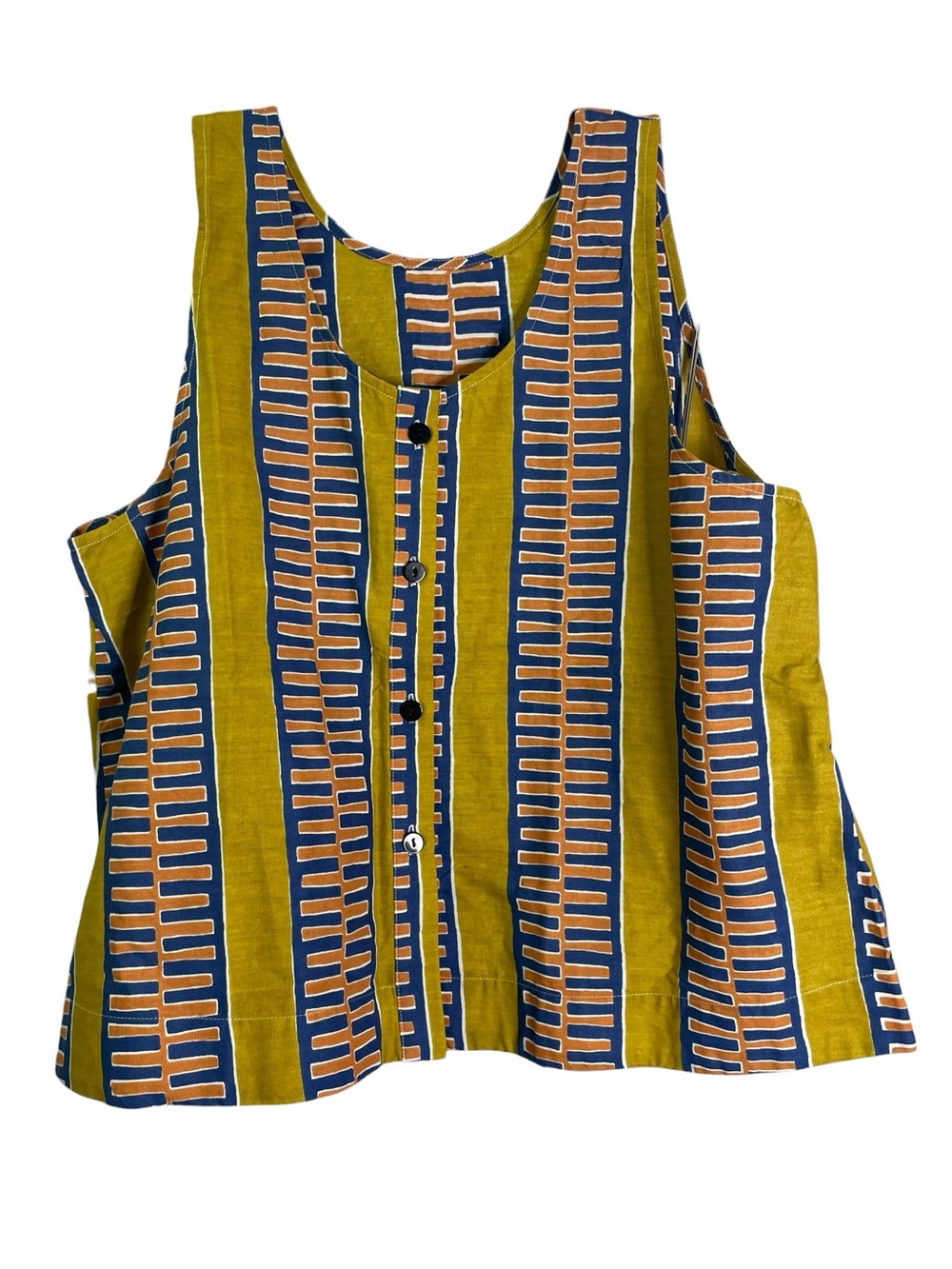 Zuri Kenya Zip Zap Zop Tank Top Yellow Orange Blue XL Cotton Button Reversible - Picture 2 of 11